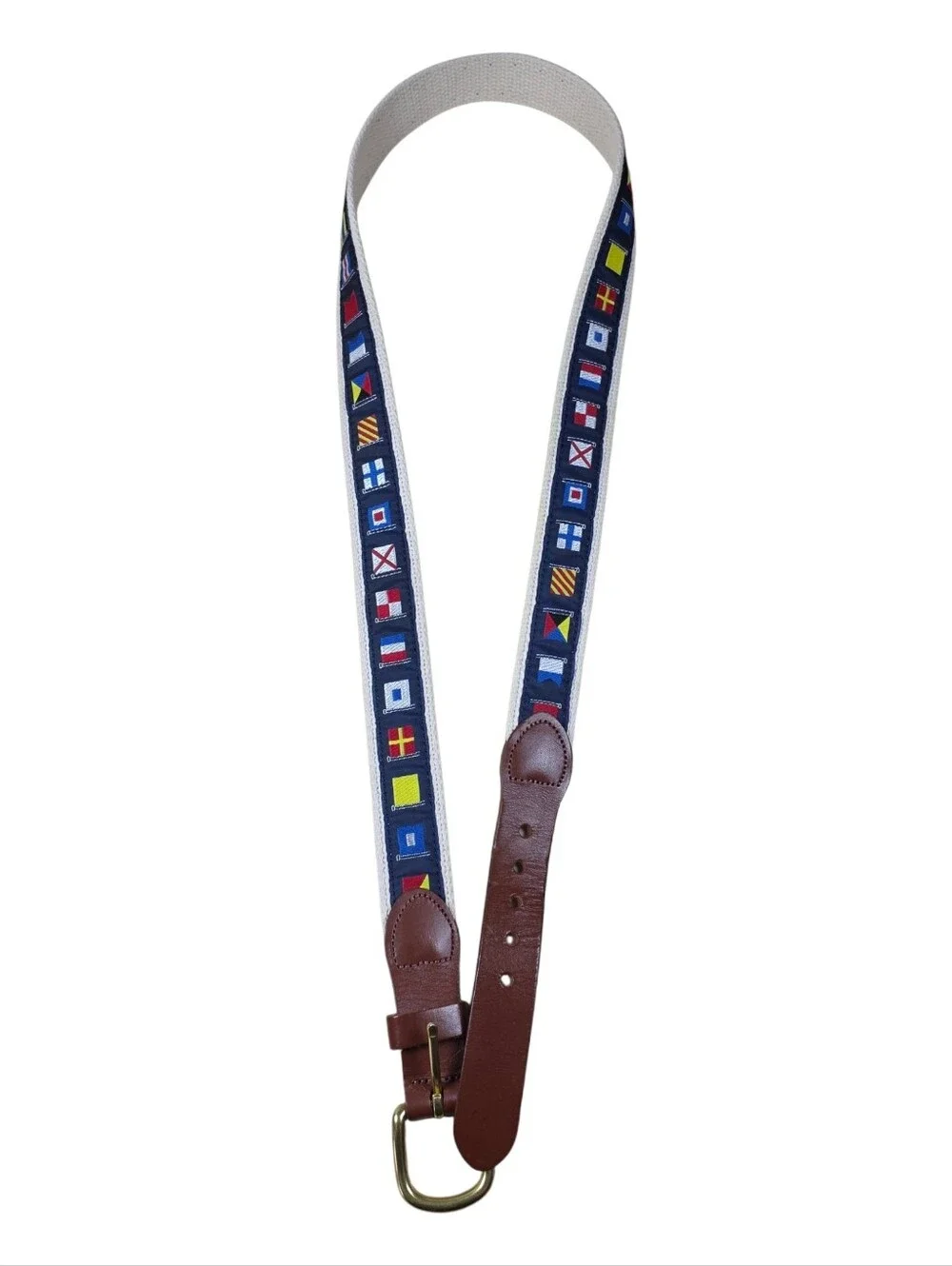 Leather Man Limited Nautical Flag Ribbon Brass Buckle Belt Yacht Club Maritime